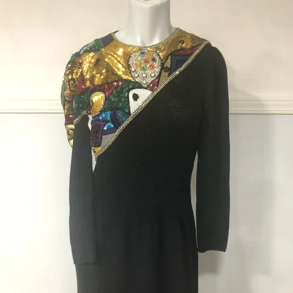 80s Saks Fifth Avenue Pat Sandler for Wellmore Sequin Beaded Dress M - Picture 13 of 16